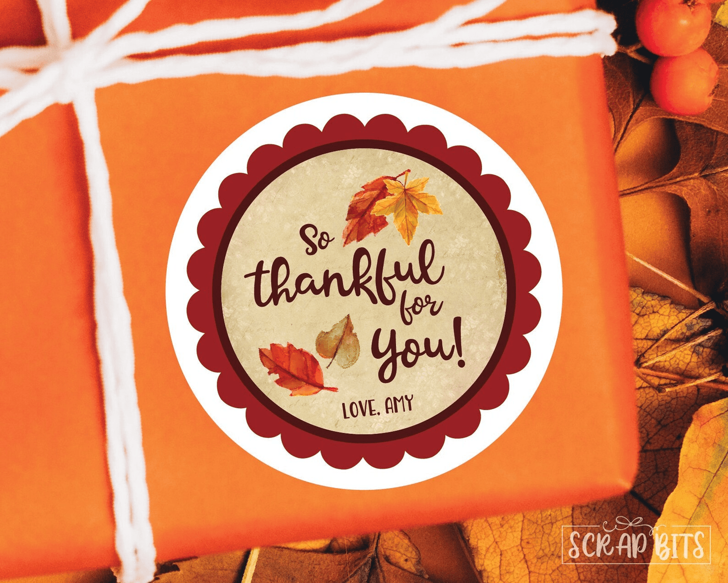 So Thankful For You Stickers, Fall Leaves . Thanksgiving Stickers or Tags - Scrap Bits