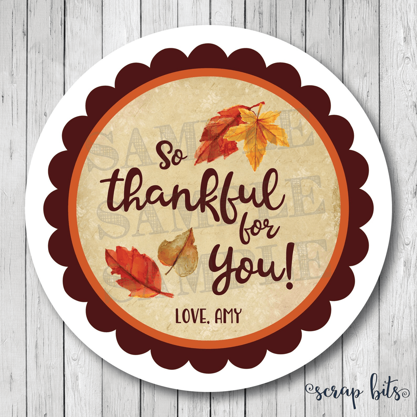 So Thankful For You Stickers, Fall Leaves . Thanksgiving Stickers or Tags - Scrap Bits