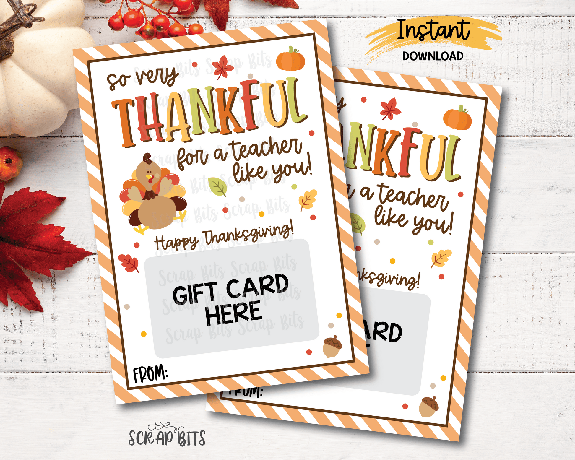 So Very Thankful For A Teacher Like You, Turkey Thankful Gift Card Holder, Printable Thanksgiving Gift Card Holder, Instant Download - Scrap Bits