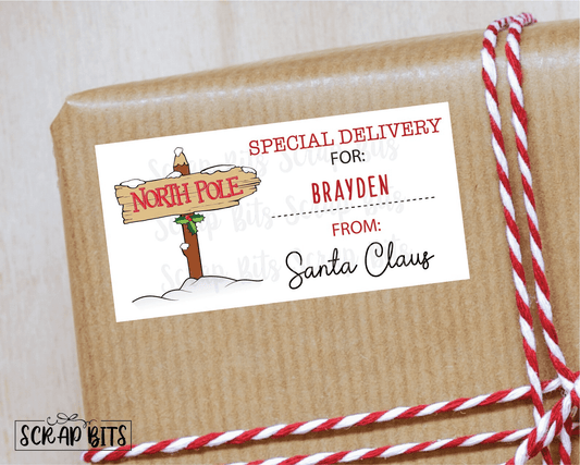 Special Delivery From The North Pole Stickers, From Santa Stickers . Rectangular Christmas Gift Labels - Scrap Bits