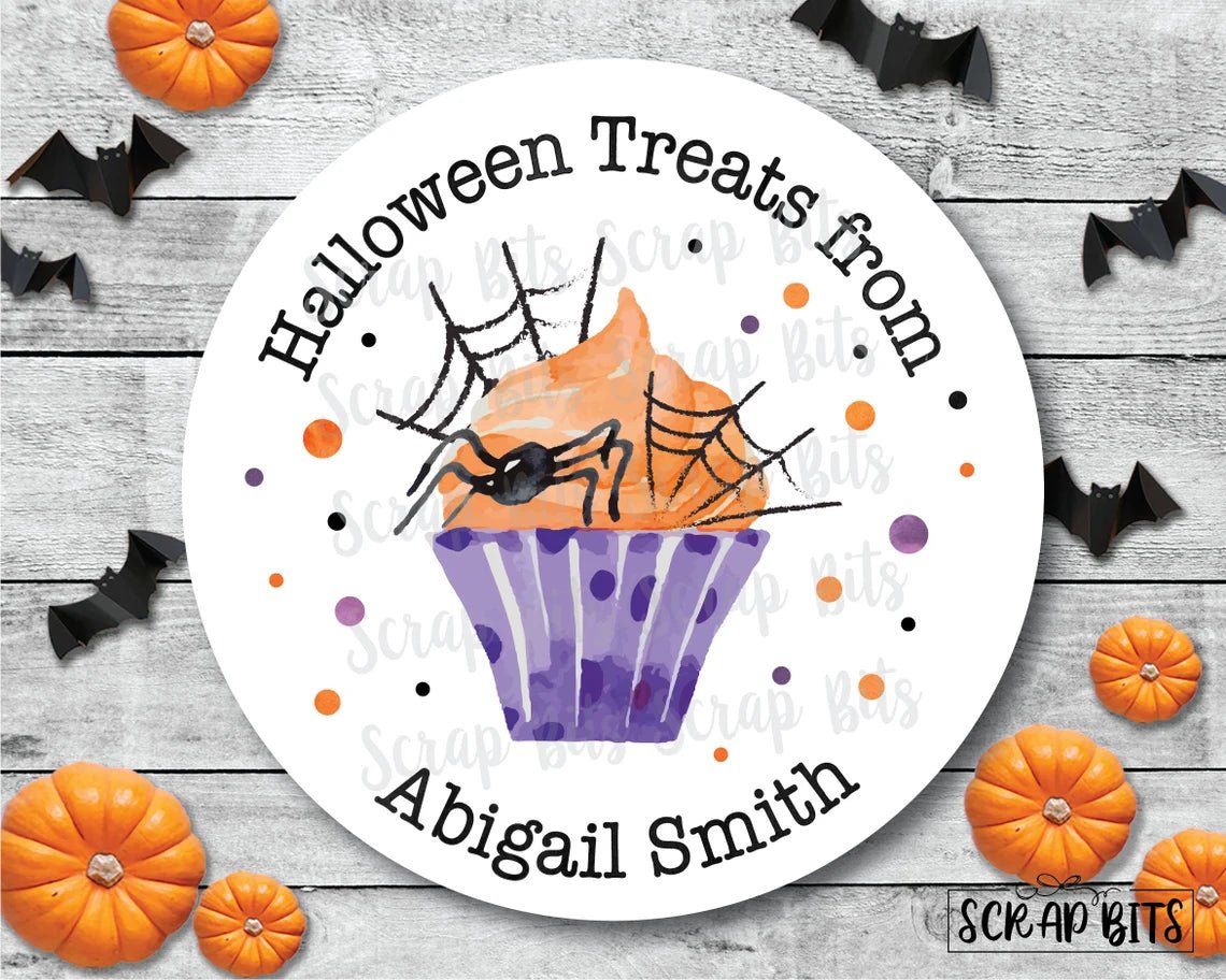 Spiderweb Cupcake Halloween Stickers or Tags - Scrap Bits