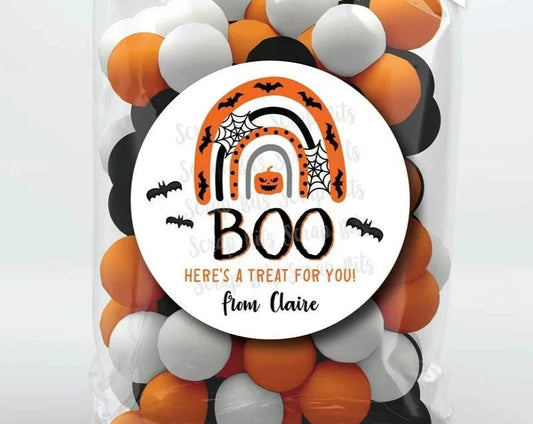 Spiderweb Rainbow BOO Stickers, Halloween Treat Bag Stickers or Tags - Scrap Bits