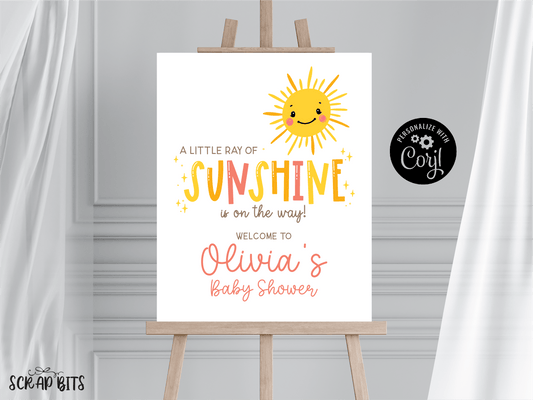 Sunshine Baby Shower Welcome Sign . Instant Download Editable Template - Scrap Bits
