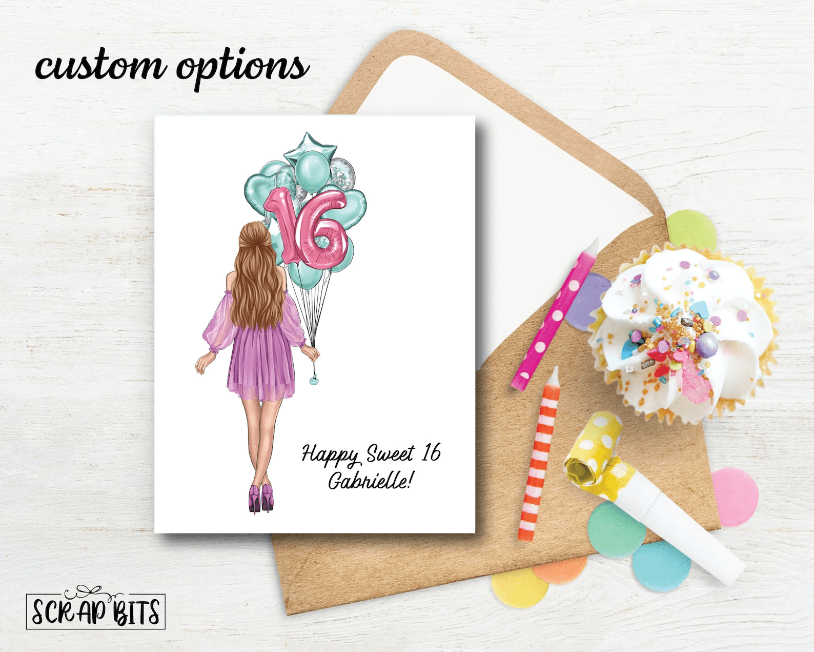 Sweet 16 Birthday Card, Birthday Girl with Balloon Bunch ANY AGE Foil – Scrap Bits sweet-16-birthday-card-birthday-girl-with-balloon-bunch-any-age-foil-scrap-bits