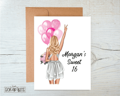 Sweet 16 Birthday Card, Custom Girl Sweet Sixteen Card . Birthday Portrait Card - Scrap Bits