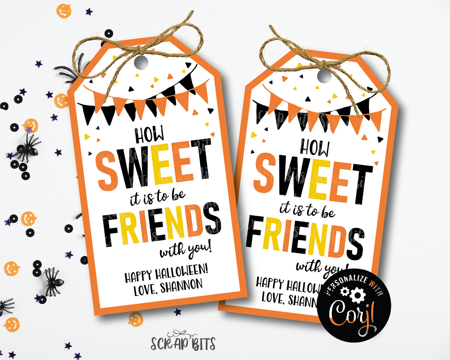 Sweet Friends Halloween Tags, How Sweet It Is To Be Friends With You, Printable Halloween Gift Tags . Instant Download Editable Template - Scrap Bits
