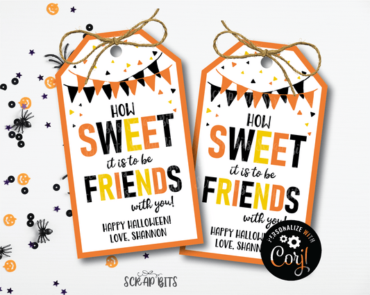 Sweet Friends Halloween Tags, How Sweet It Is To Be Friends With You, Printable Halloween Gift Tags . Instant Download Editable Template - Scrap Bits
