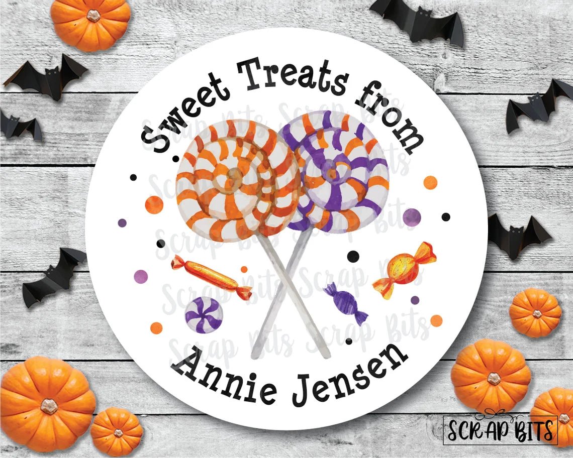 Swirly Lollipops Halloween Stickers or Tags - Scrap Bits