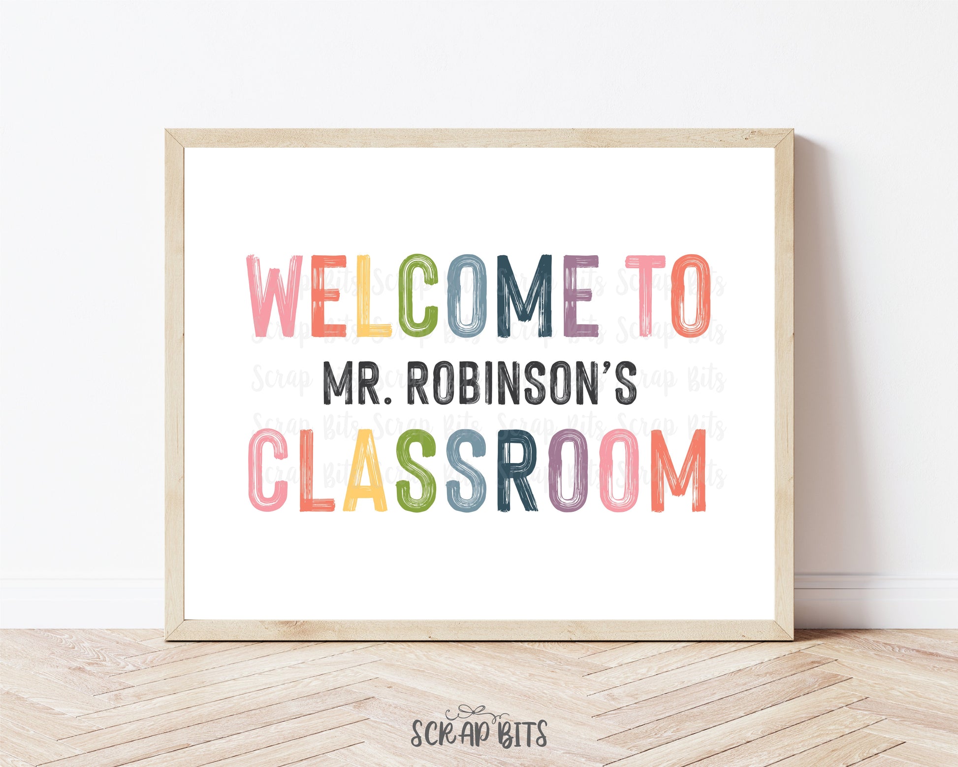 Teacher Name Classroom Welcome Sign, Pastel Rainbow Block . Custom Back To School Sign . 5 Digital Print Sizes - Scrap Bits