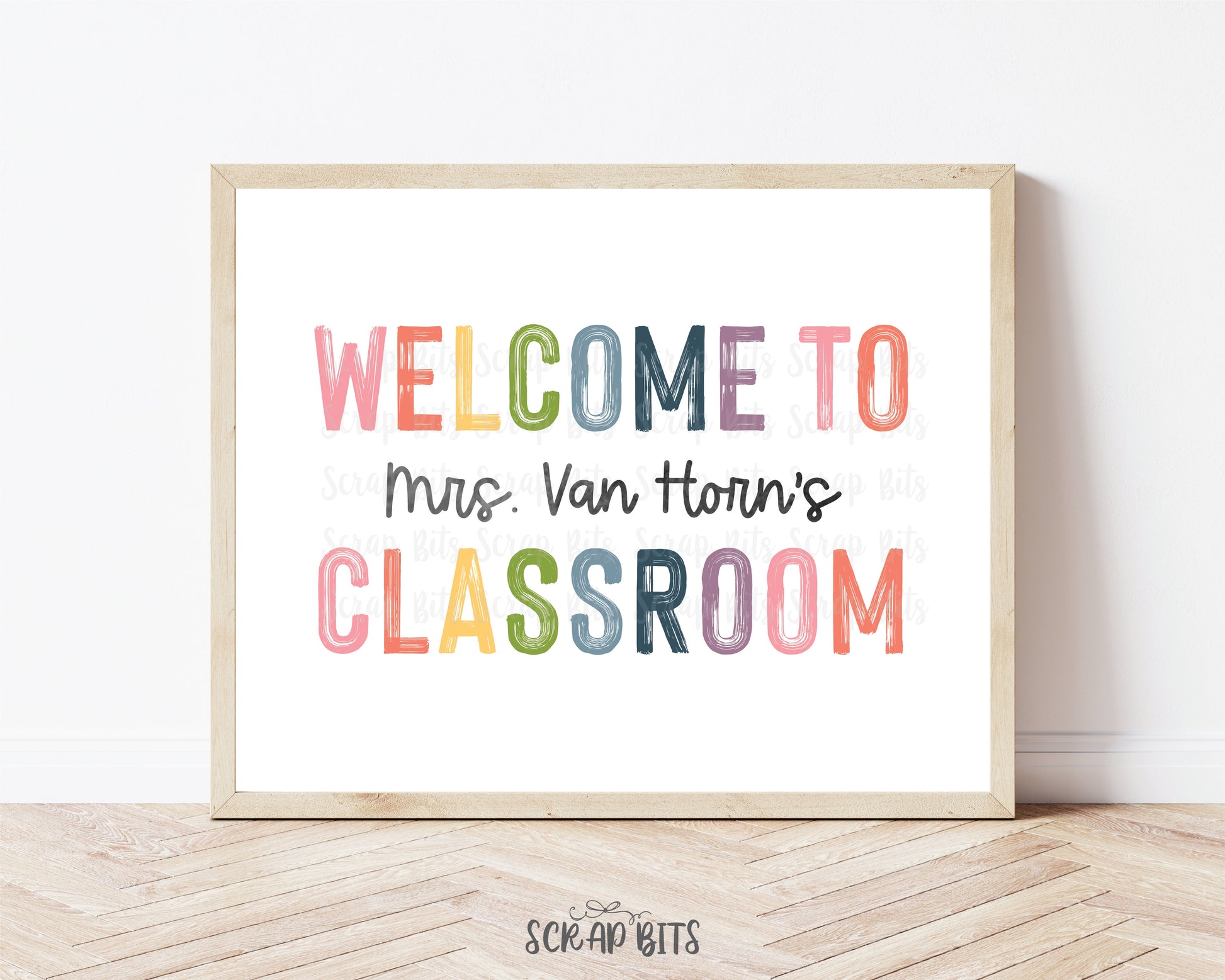 Teacher Name Classroom Welcome Sign, Pastel Rainbow Cursive . Custom Back To School Sign . 5 Digital Print Sizes - Scrap Bits