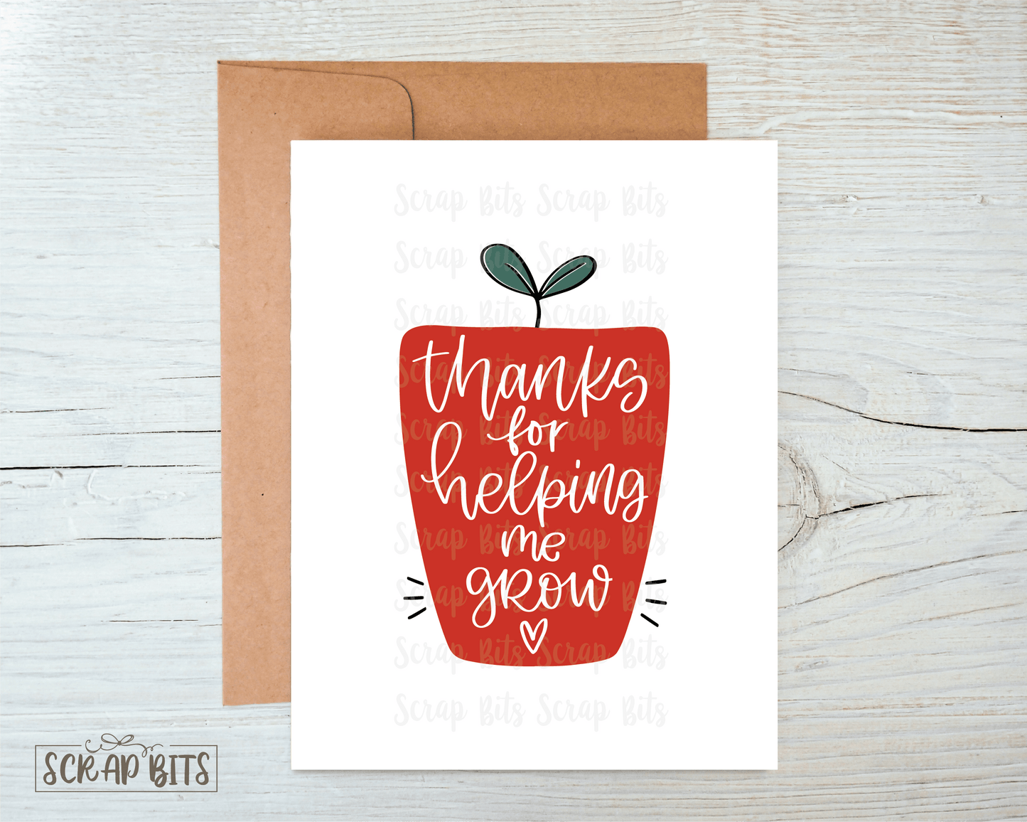 Thank You for Helping Me Grow Teacher Appreciation Card, Teacher Thank You Card - Scrap Bits