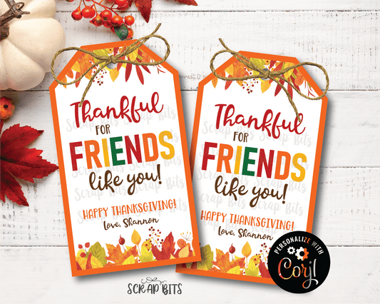 Thankful for Friends Like You Tags, Printable Thanksgiving Tags . Instant Download Editable Template - Scrap Bits