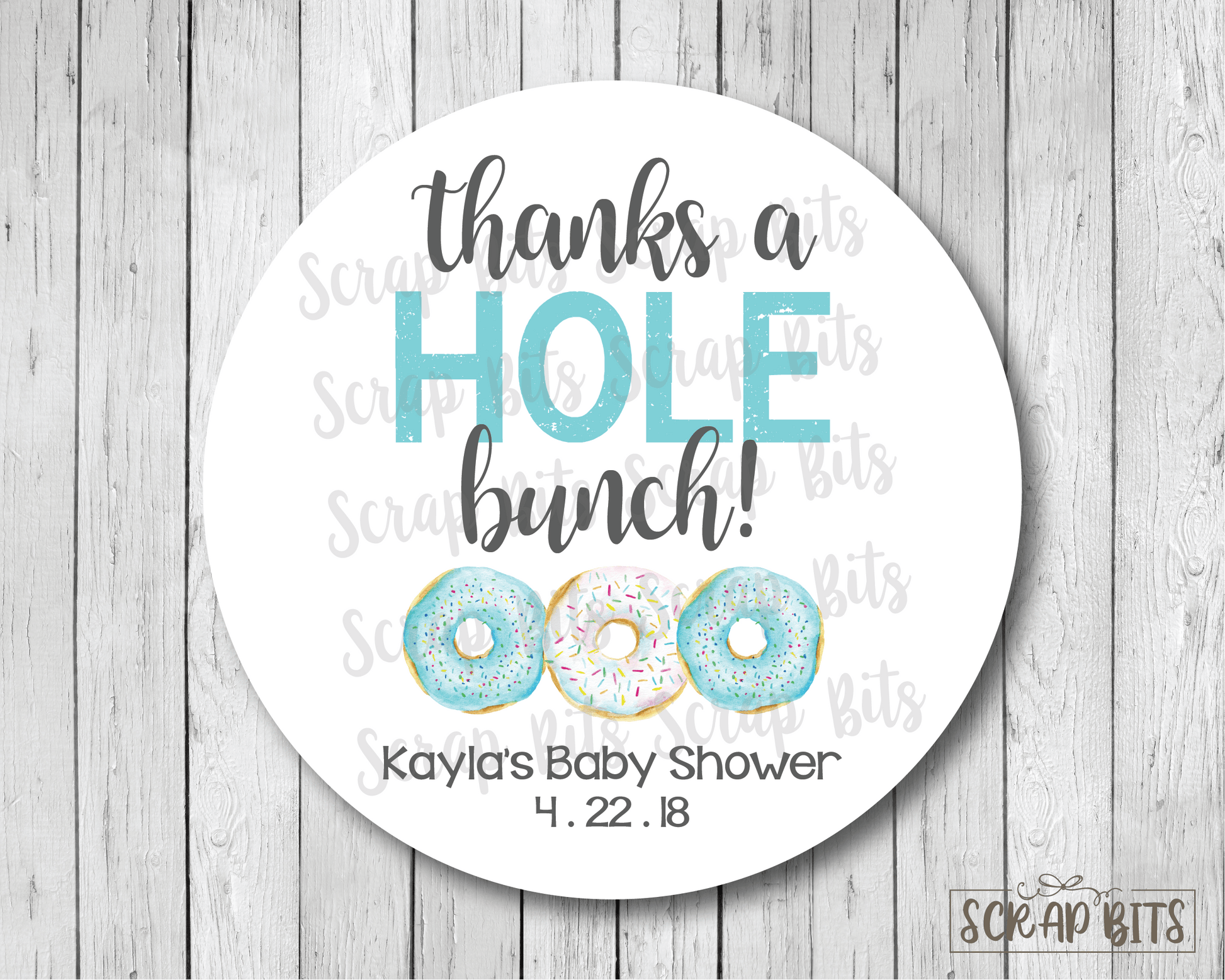 Thanks A Hole Bunch . Donut Baby Shower Stickers or Tags - Scrap Bits