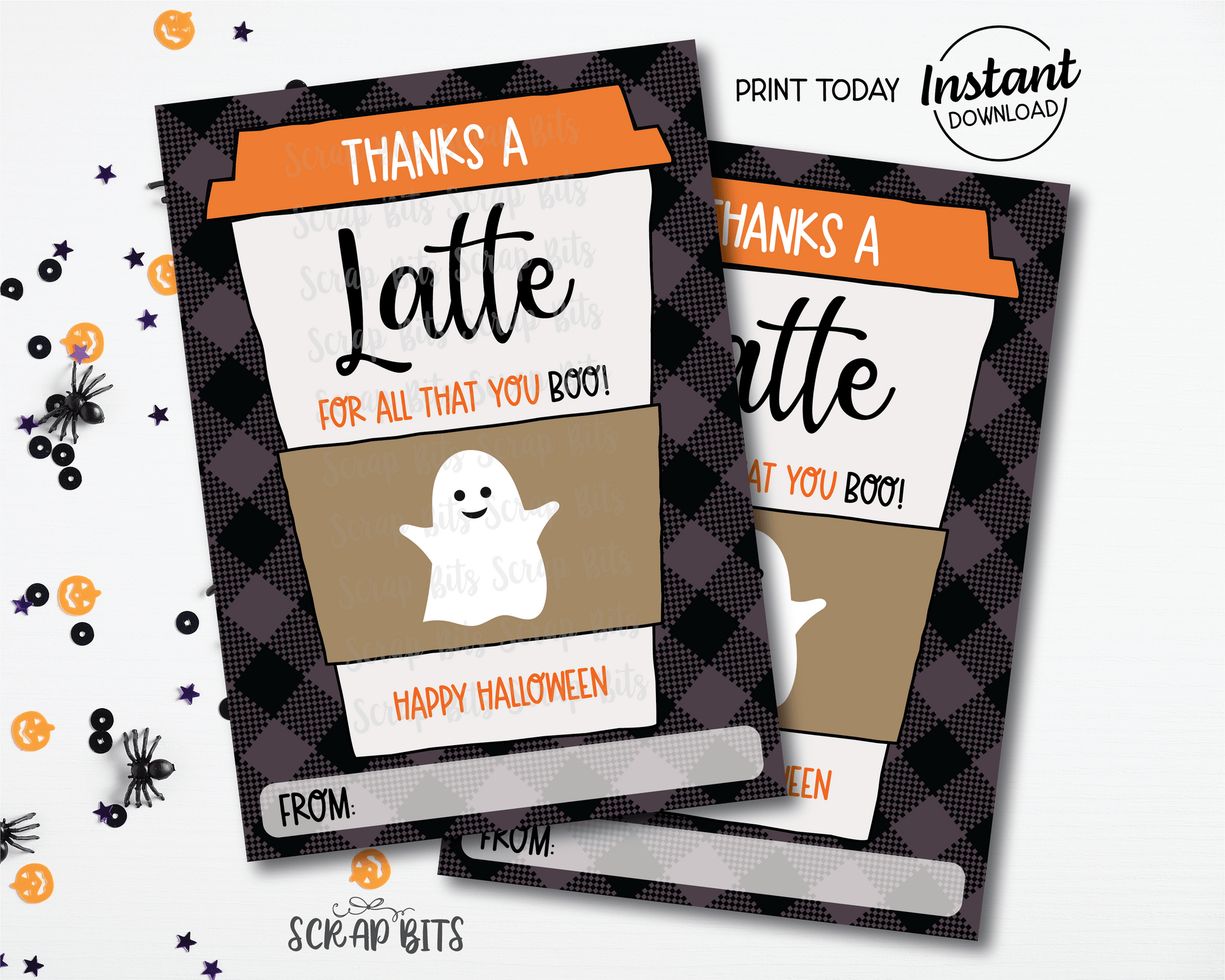 Thanks A Latte For All That You BOO, Printable Halloween Gift Card Holder for Coffee, Instant Download - Scrap Bits