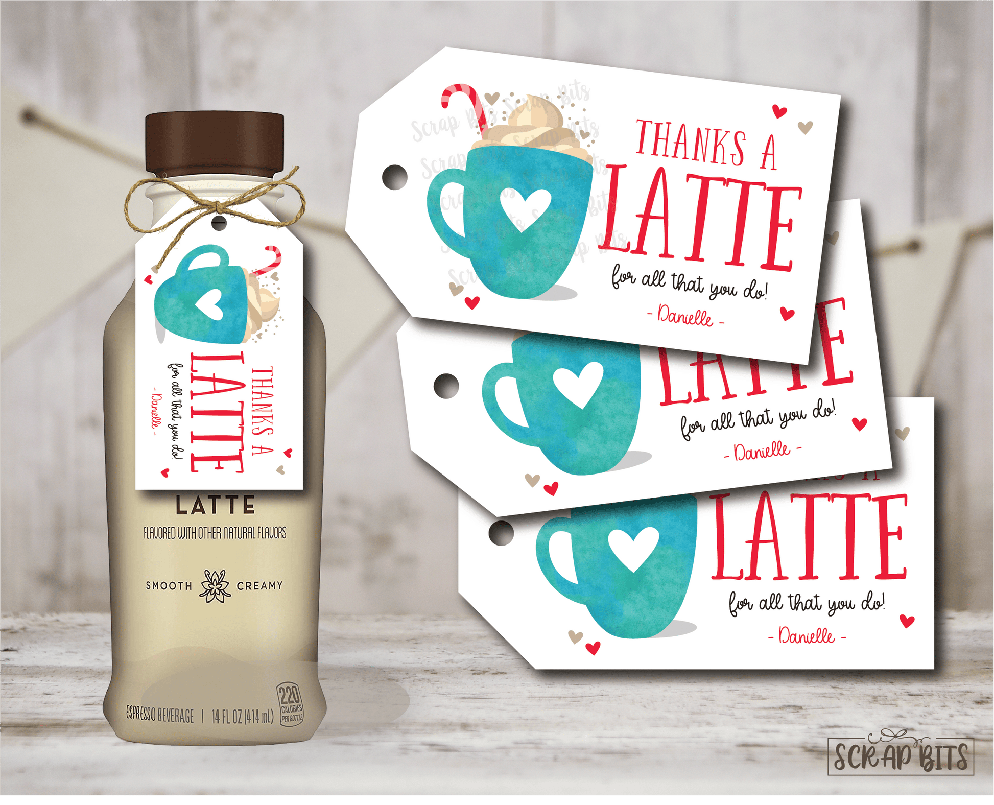 Thanks a Latte For All That You Do, Christmas Latte Tags . Personalized Gift Tags - Scrap Bits