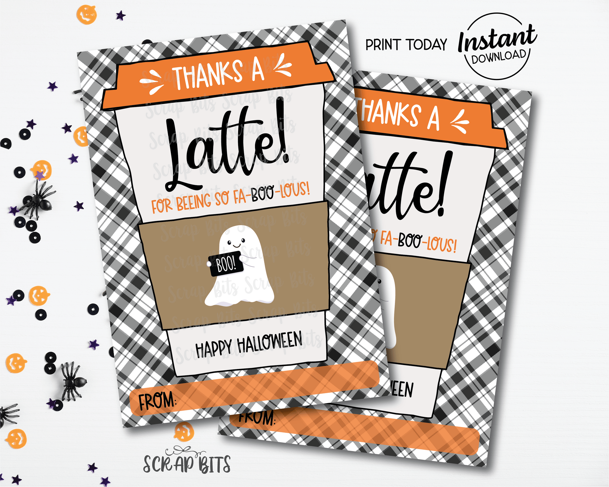 Thanks A Latte For Being Fa BOO Lous, Printable Halloween Gift Card Holder for Coffee, Instant Download - Scrap Bits
