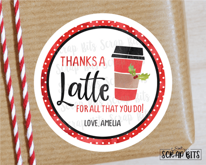 Thanks a Latte Stickers or Tags . Christmas Gift Labels - Scrap Bits