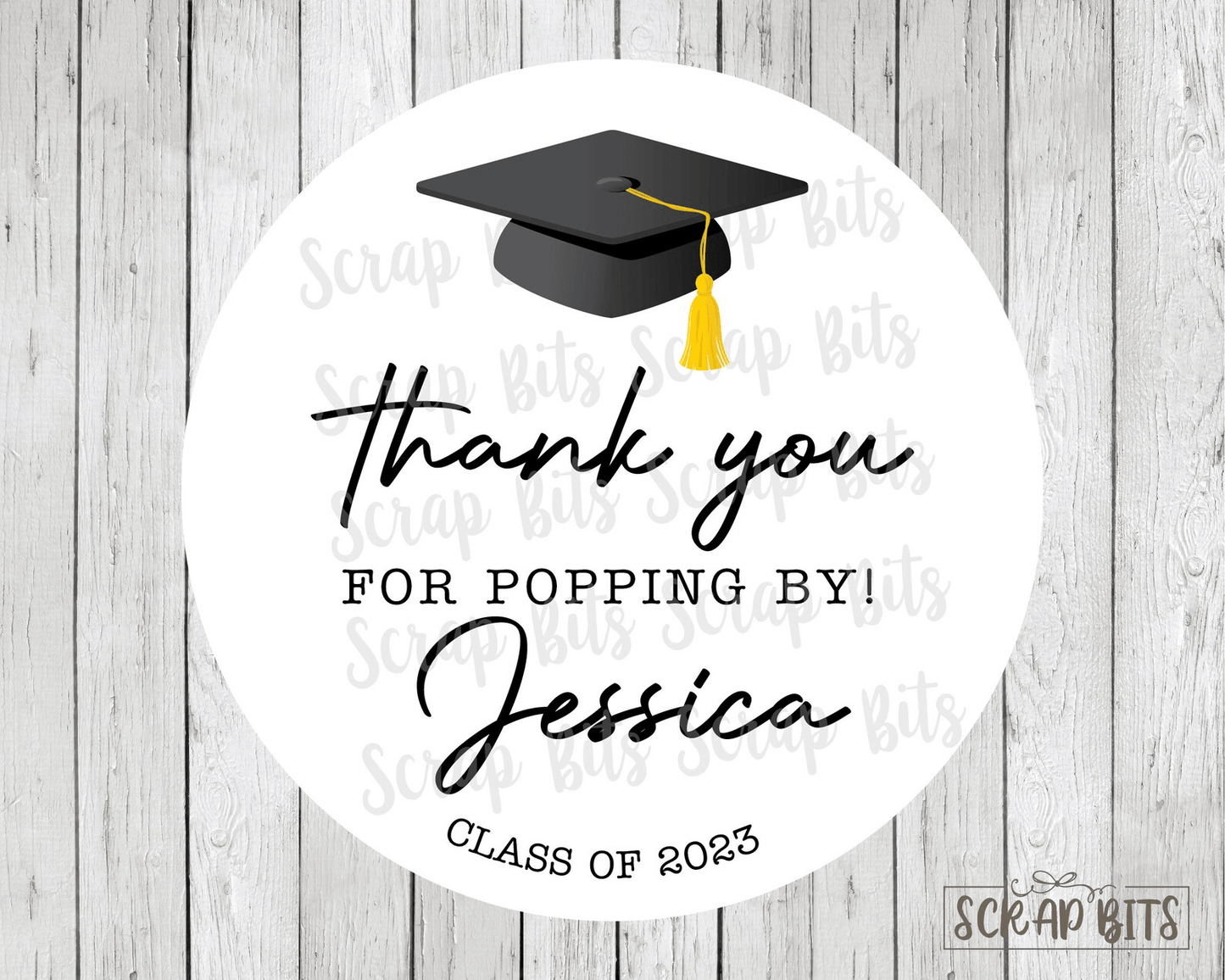 Thanks For Popping By Stickers, Grad Cap . Personalized Favor Stickers or Tags - Scrap Bits