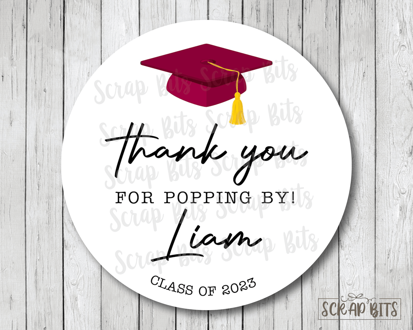 Thanks For Popping By Stickers, Grad Cap . Personalized Favor Stickers or Tags - Scrap Bits