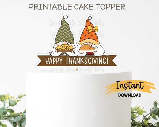 Thanksgiving Gnomes Cake Topper, Printable Thanksgiving Cake Topper . Digital Instant Download - Scrap Bits