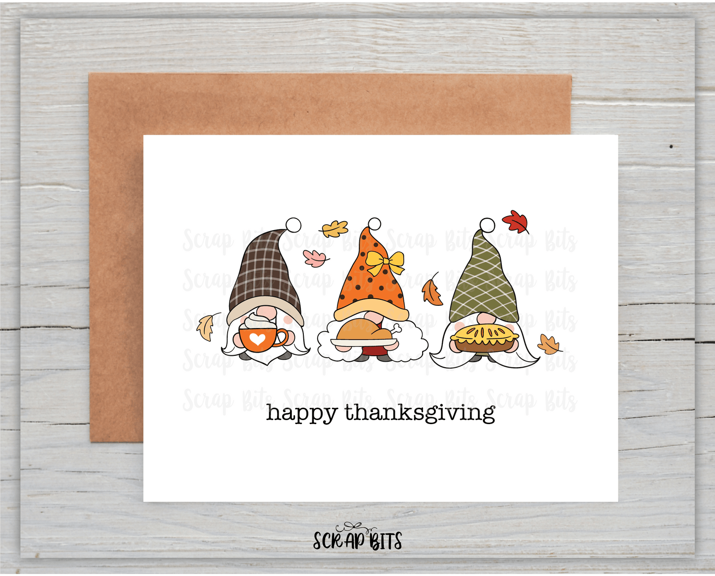 Thanksgiving Gnomes Card, Happy Thanksgiving Card , Single or Set of 10 - Scrap Bits