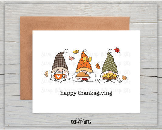 Thanksgiving Gnomes Card, Happy Thanksgiving Card , Single or Set of 10 - Scrap Bits
