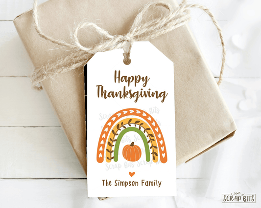 Thanksgiving Rainbow with Pumpkin Tags, Happy Thanksgiving Favor Tags - Scrap Bits