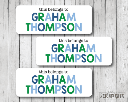 This Belongs To Labels, Blue Green . Personalized Name Labels - Scrap Bits