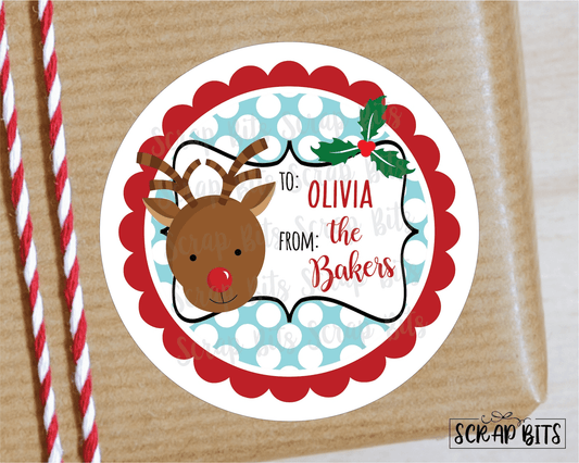 To From Reindeer Christmas Gift Labels, Bold Dots - Scrap Bits