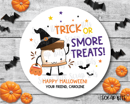 Trick or Smore Treats Stickers, Kawaii Halloween Smore Stickers or Tags - Scrap Bits
