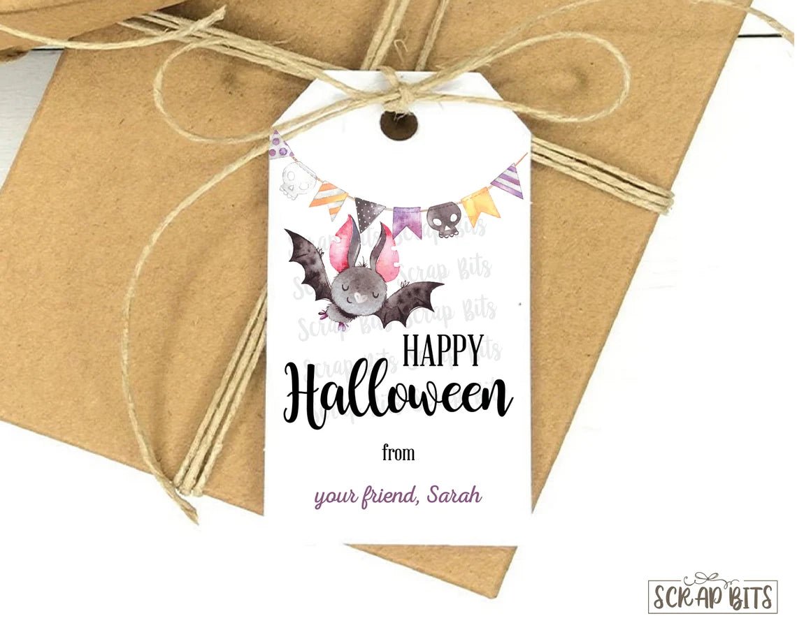 Trick or Treat Bat & Bunting, Halloween Treat Bag Tags - Scrap Bits