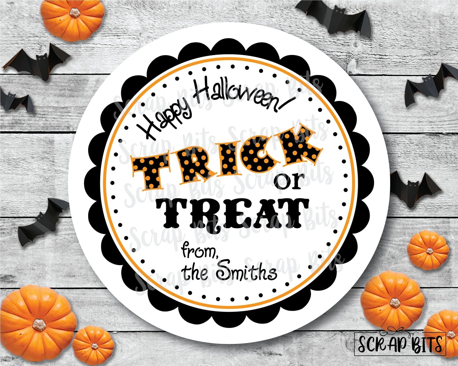 Trick or Treat Dots Halloween Treat Bag Stickers or Tags - Scrap Bits