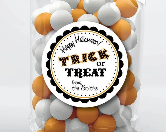 Trick or Treat Dots Halloween Treat Bag Stickers or Tags - Scrap Bits