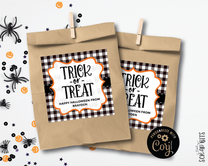 Trick or Treat Tags, Buffalo Plaid Printable Halloween Tags, Instant Download Editable Template - Scrap Bits
