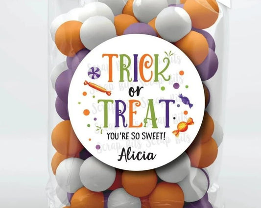 Trick or Treat You're so Sweet Candy Confetti . Halloween Stickers or Tags - Scrap Bits