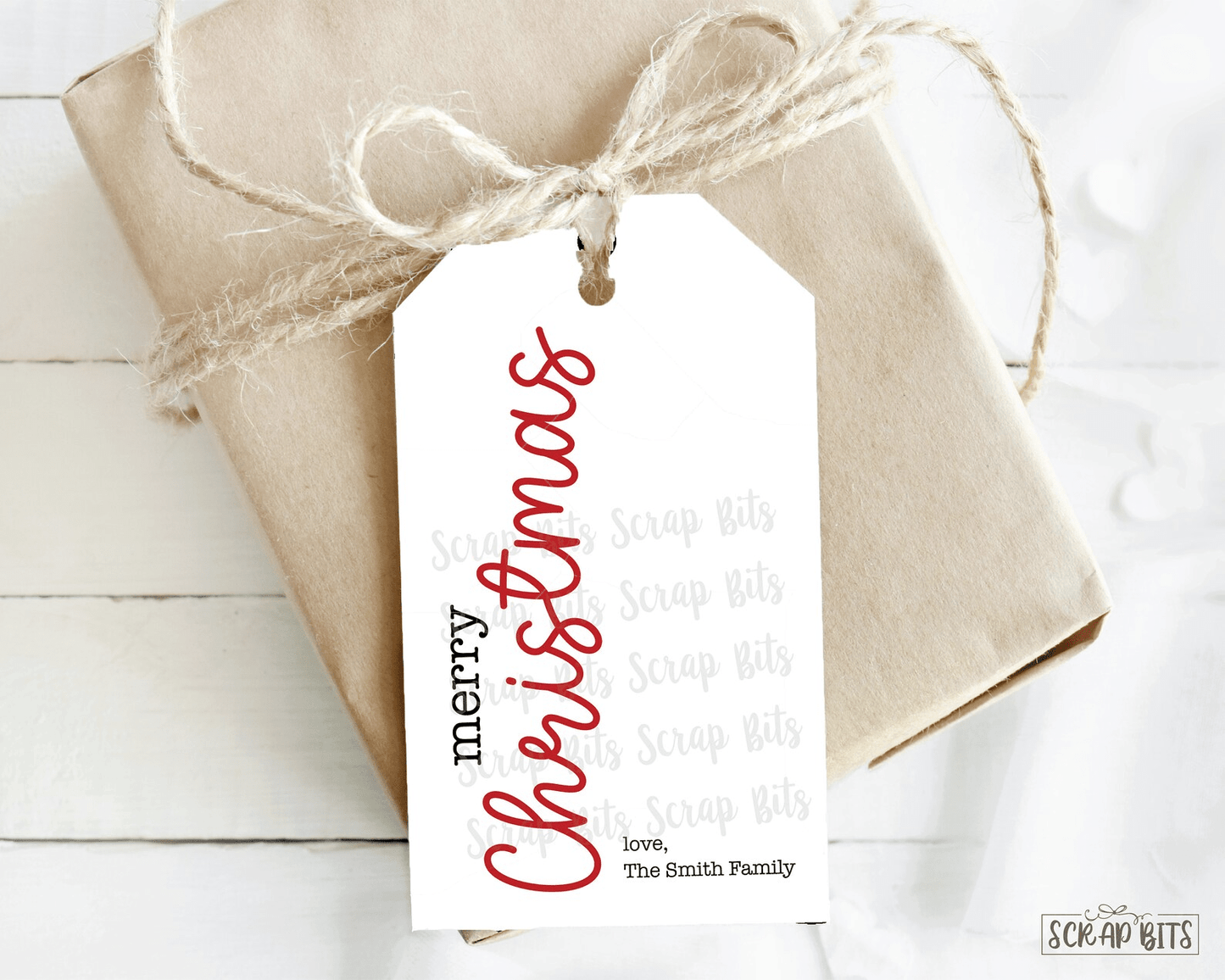 Vertical Cursive Merry Christmas Tags, Personalized Christmas Gift Tags - Scrap Bits
