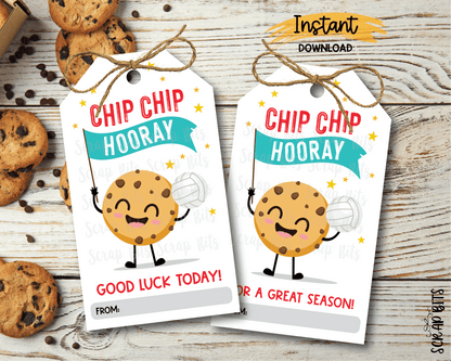 Volleyball Chip Chip Hooray Tags, Printable Chocolate Chip Cookie Tags, Instant Download - Scrap Bits