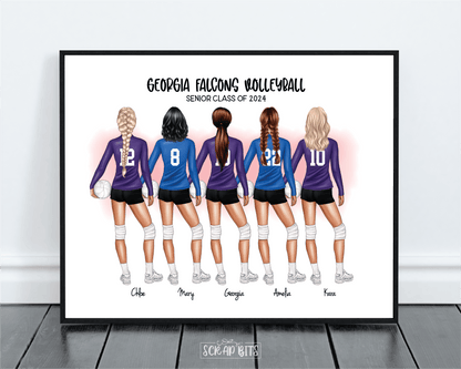 Volleyball Team Print, Custom Volleyball Team Gift . Personalized Digital Portrait Print - Scrap Bits