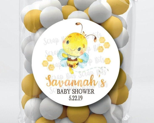 Watercolor Bumble Bee , Baby Shower Stickers or Tags - Scrap Bits