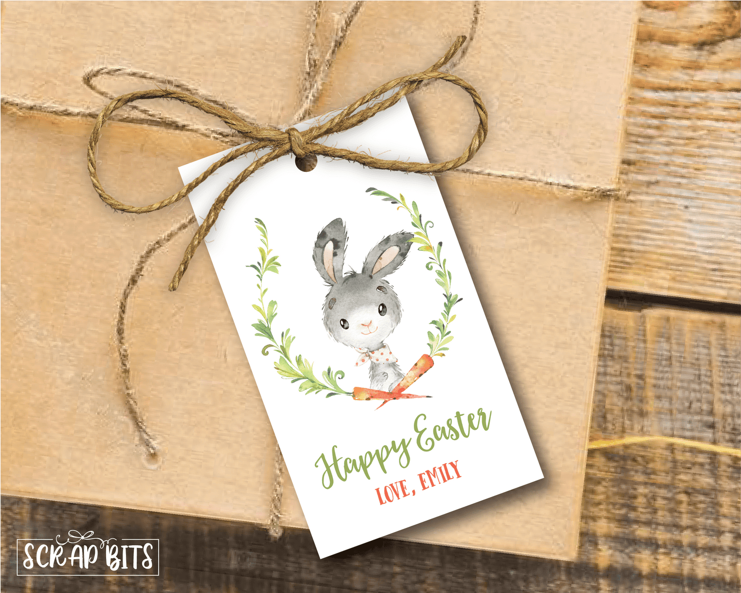 Watercolor Easter Bunny with Carrot . Personalized Easter Gift Tags - Scrap Bits