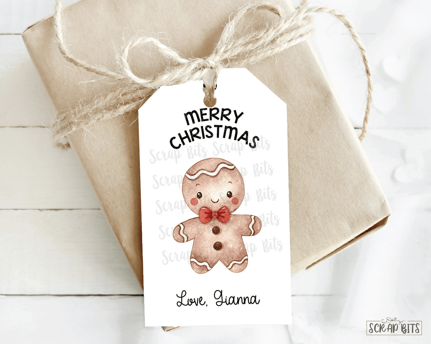 Watercolor Gingerbread Man Cute Christmas Tags, Personalized Christmas Gift Tags - Scrap Bits