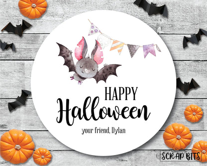 Watercolor Halloween Bat + Bunting . Halloween Stickers or Tags - Scrap Bits