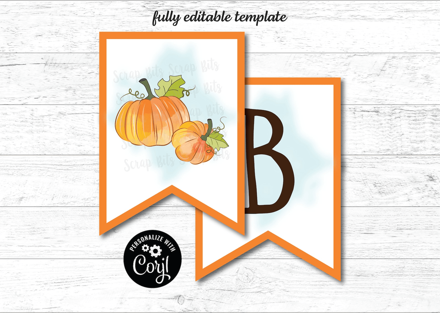Watercolor Pumpkin Banner, Printable Fall Bunting Banner . Instant Download Editable Template - Scrap Bits