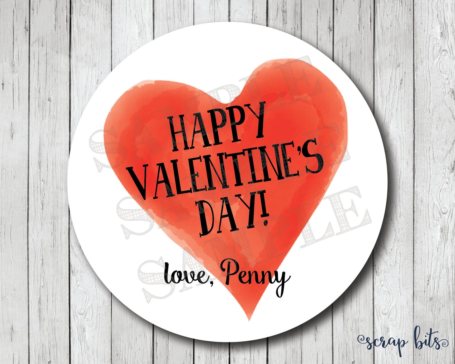 Watercolor Red Heart Valentines . Valentine's Day Stickers or Tags - Scrap Bits