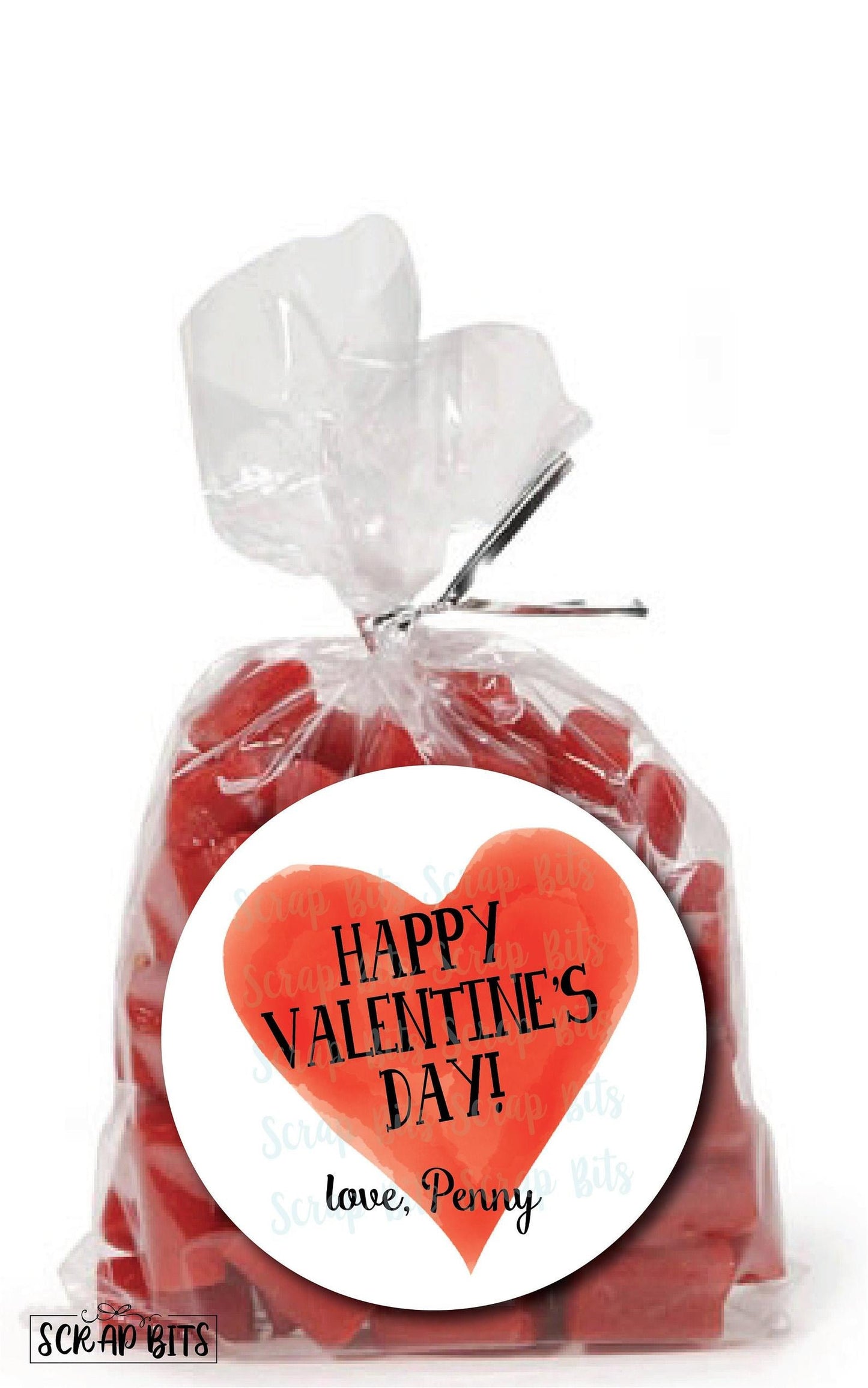 Watercolor Red Heart Valentines . Valentine's Day Stickers or Tags - Scrap Bits