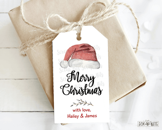 Watercolor Santa Hat Tags, Personalized Christmas Gift Tags - Scrap Bits