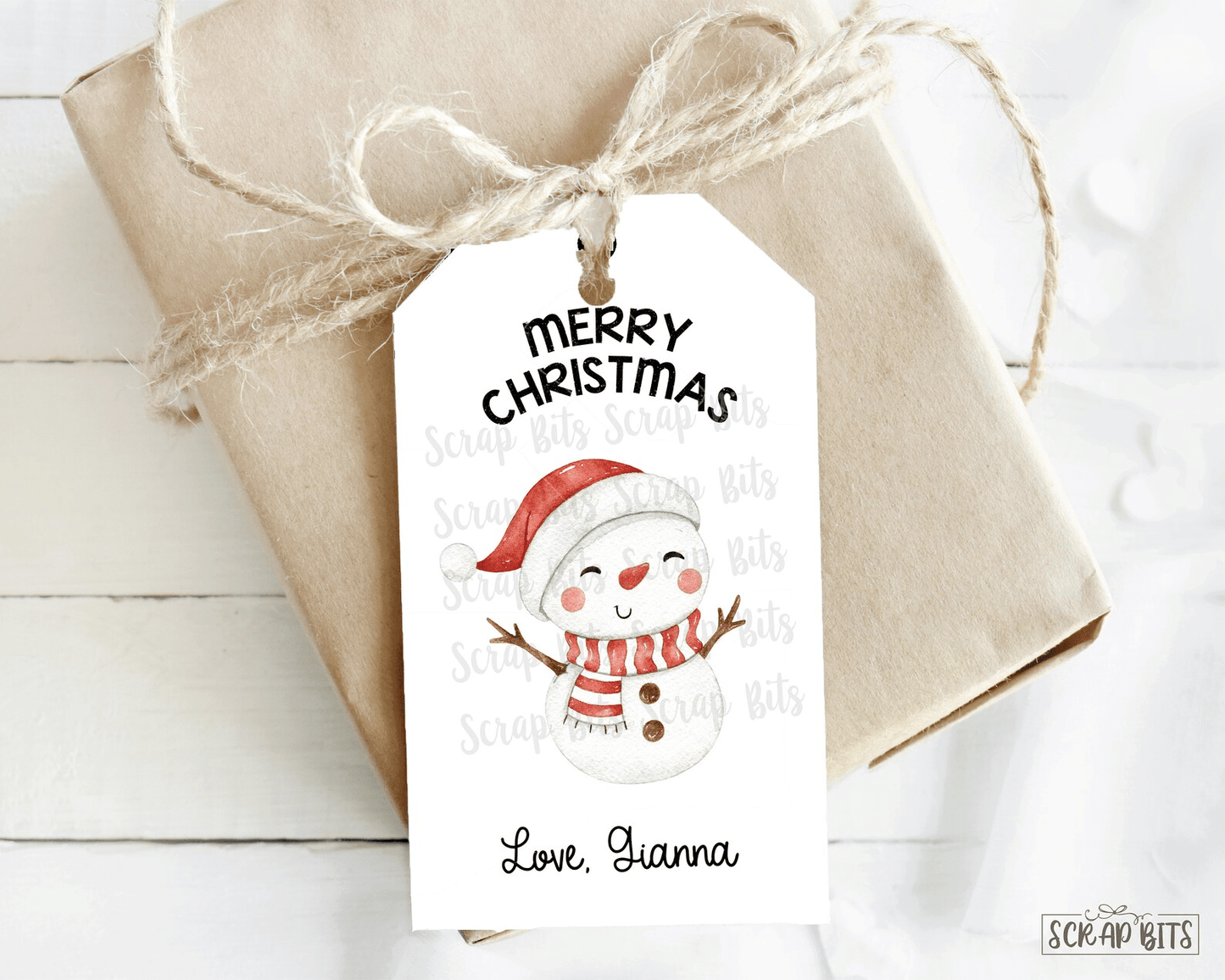 Watercolor Snowman Cute Christmas Tags, Personalized Christmas Gift Tags - Scrap Bits