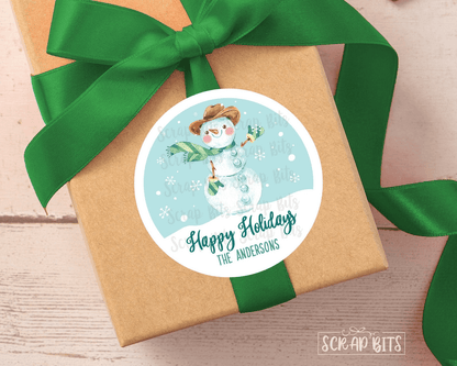 Watercolor Snowman Stickers, Christmas Gift Stickers, Personalized Christmas Gift Labels - Scrap Bits