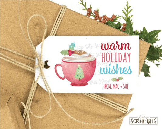 Watercolor Warm Holiday Wishes Tag . Personalized Christmas Gift Tags - Scrap Bits
