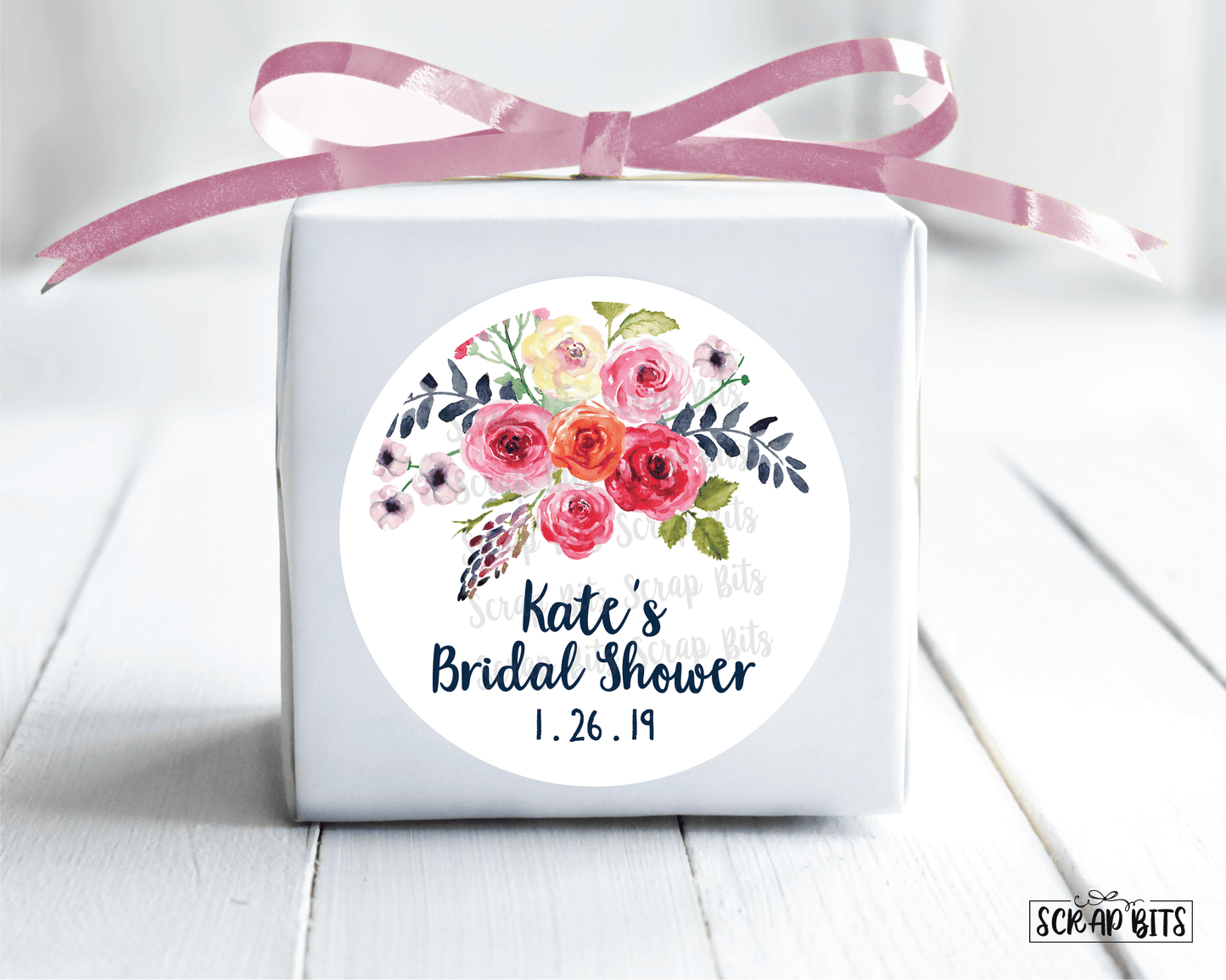 Watercolor Wild Roses . Bridal Shower Favor Stickers or Tags - Scrap Bits